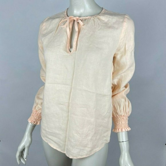 Anthropologie Cloth & Stone 100% Linen Blouse Top Tie Front Long Sleeve Women XS - Picture 2 of 11